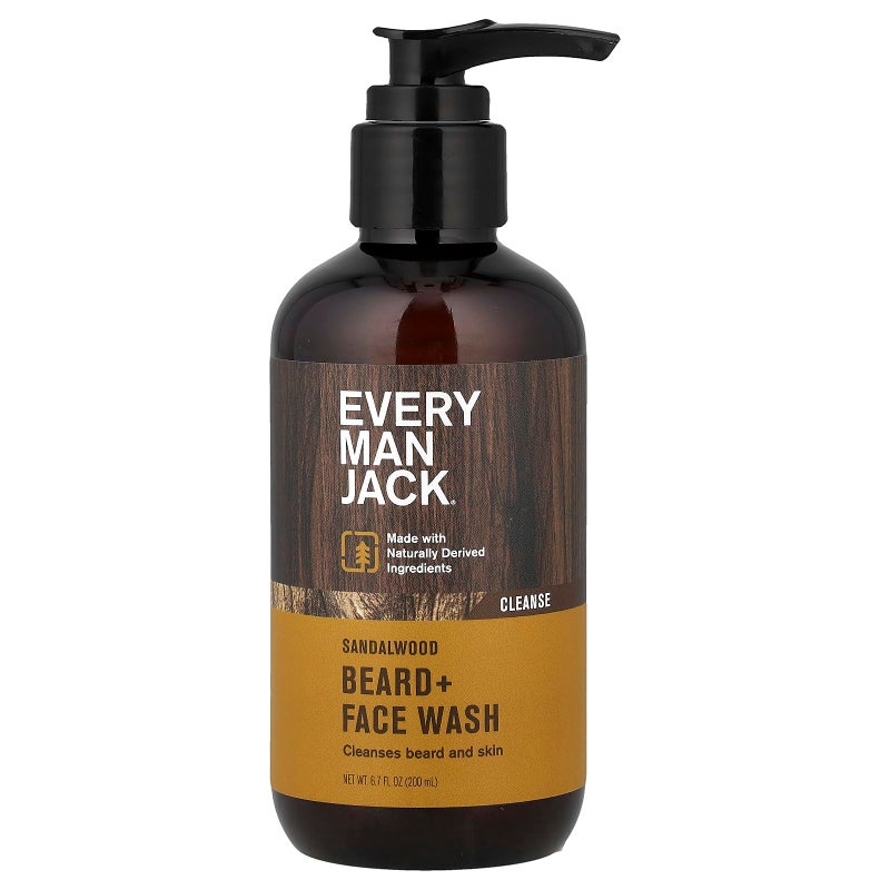 Every Man Jack Beard + Face Wash - Sandalwood | 200 ml - 1 Bottle | Naturally Derived, Parabens-free, Pthalate-free, Dye-free, and Certified Cruelty Free - Image 1