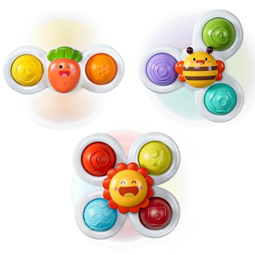 NARRIO 3PCS Suction Cup Spinners Fidget Toys for 1 Year Old Boy Girl Sensory Bath Toys for Toddlers 13 Stocking Stuffers Birthday Gift for Babies 10 Months - Image 1