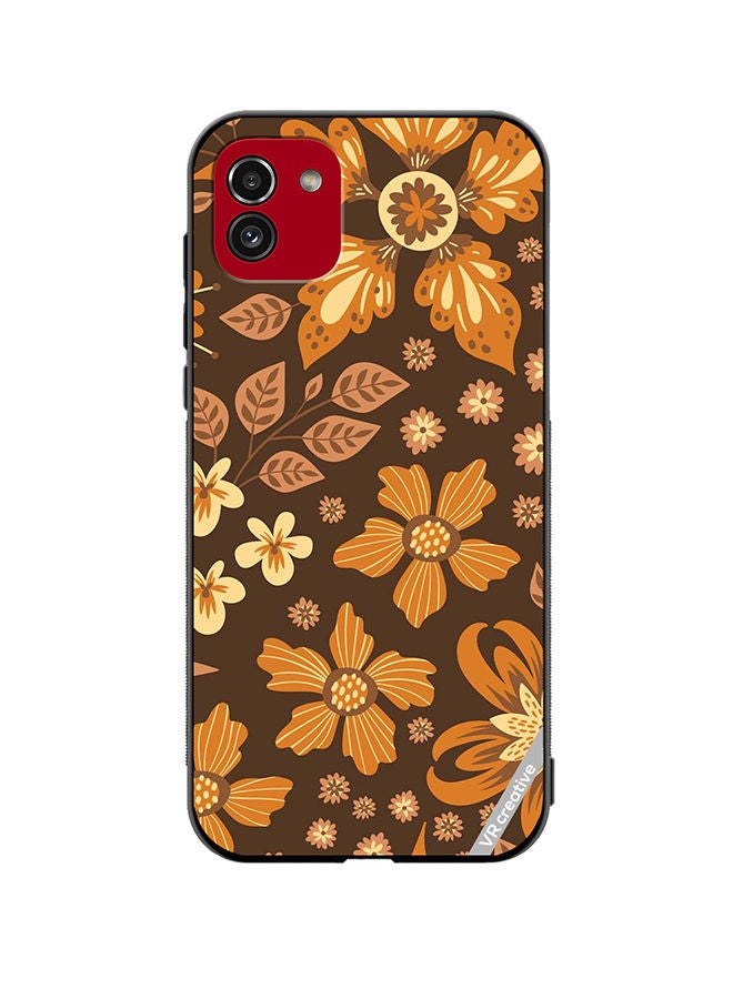 VR CREATIVE Protective Case Cover For Samsung Galaxy A03 Brown Flowers Design Multicolour - Image 1