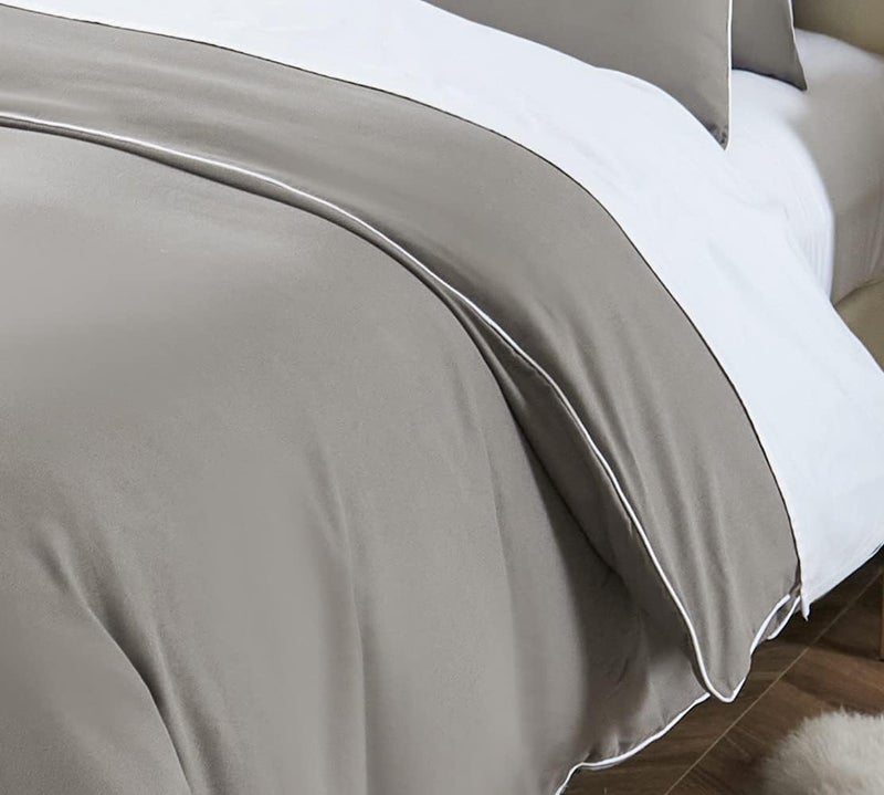 DAUAOTO Duvet Cover Full/Queen Set, Gray Microfiber Bedding with Contrasted White Piping, 1 90"X90" Cover + 2 20"X26" Shams - Image 5