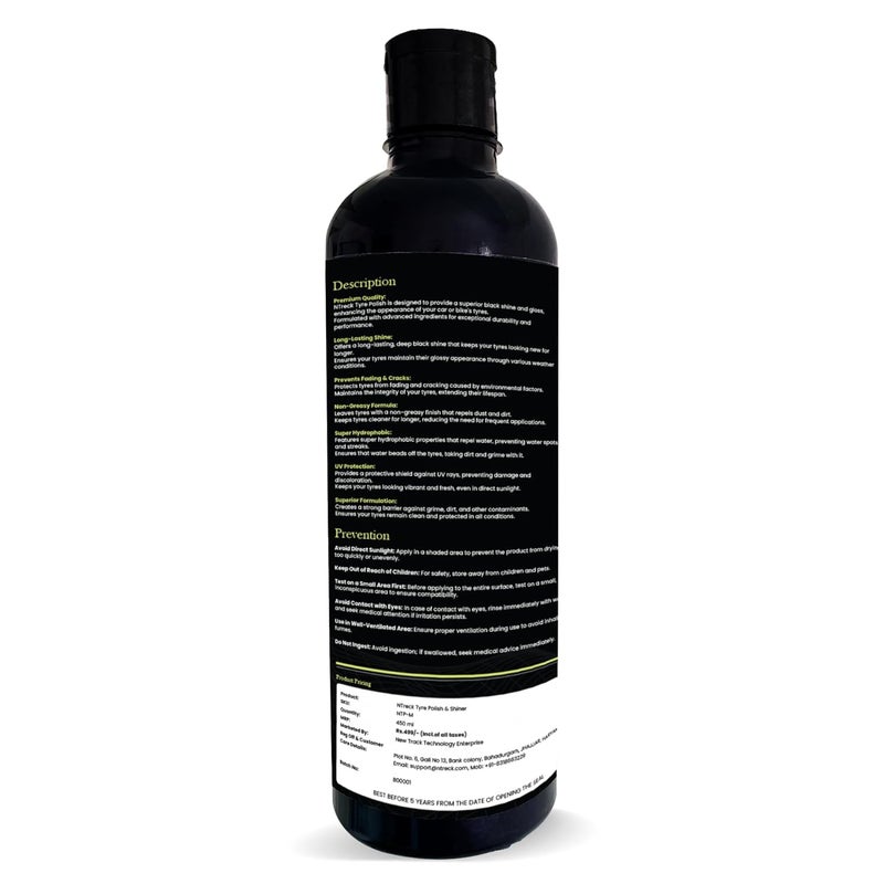 N Treck NTreck Tyre Polish & Shiner for Car & Bike 450 ml | Prevents Fading and Cracks| Gives Lustrous Dark, Long Lasting Super Black Shine - Non-Greasy, Super Hydrophobic - Image 2