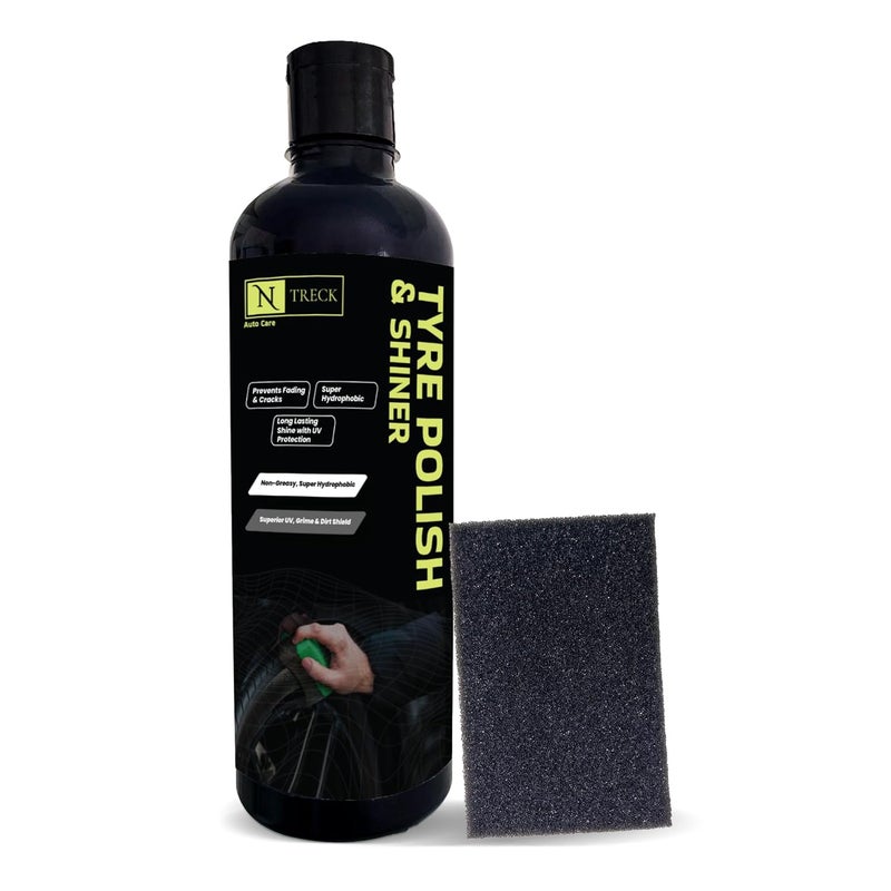 N Treck NTreck Tyre Polish & Shiner for Car & Bike 450 ml | Prevents Fading and Cracks| Gives Lustrous Dark, Long Lasting Super Black Shine - Non-Greasy, Super Hydrophobic - Image 1