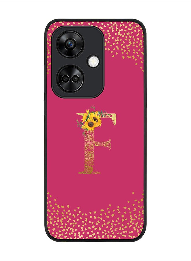 Stylizedd Rugged Black Edge case for OnePlus Nord CE3 / Oppo K11, Slim fit Flexible   Custom Monogram Initial Letter Mandala Floral Pattern Alphabet- F (Dark Pink Rose) - Image 1