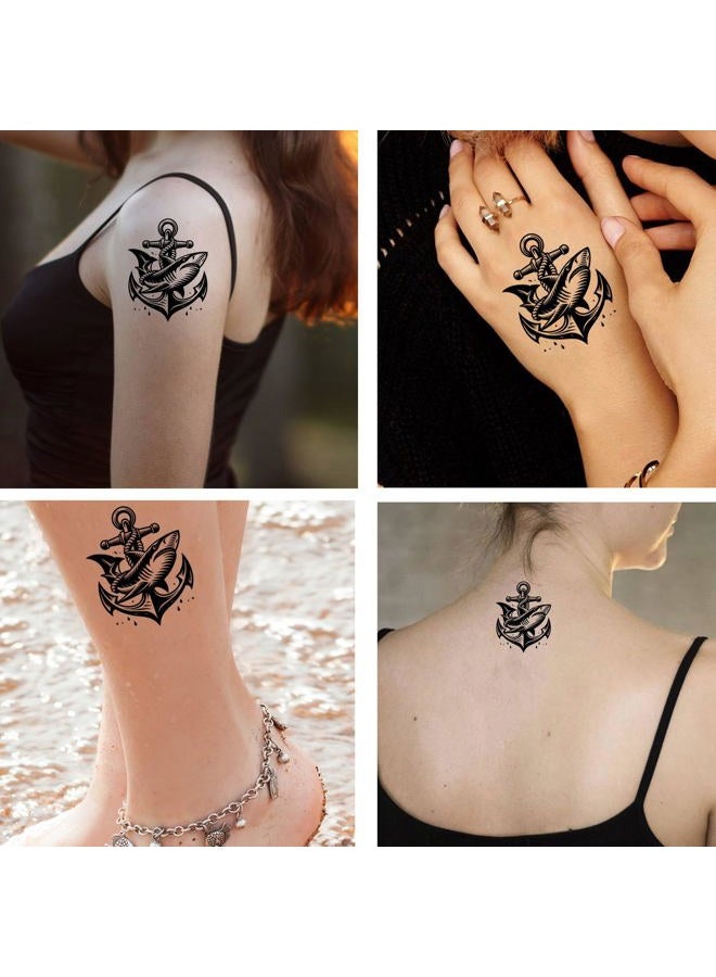 Dopetattoo 6 أوراق تاتو مؤقتة مراسي سمكة قرش عجلة قيادة للرجال تاتو مؤقت للبحارة للرقبة والذراع والصدر للنساء - Image 3