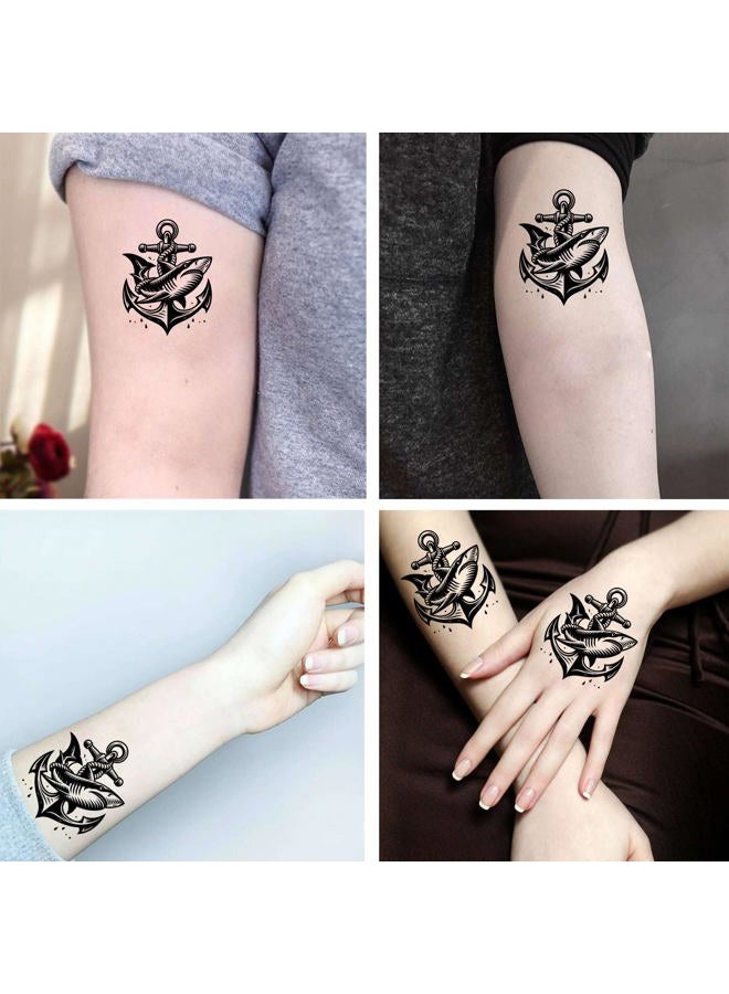 Dopetattoo 6 أوراق تاتو مؤقتة مراسي سمكة قرش عجلة قيادة للرجال تاتو مؤقت للبحارة للرقبة والذراع والصدر للنساء - Image 2