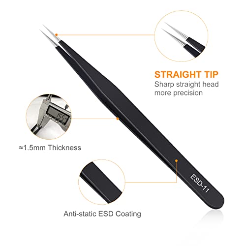 kaverme 9PCS Precision Tweezers Set, Upgraded Anti-Static Stainless Steel of Tweezers, for Electronics, Soldering, Laboratory Work, Jewelry-Making, Model, Craft - Image 3