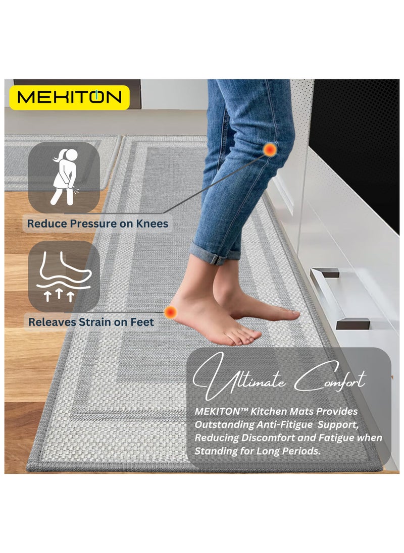 MEKITON MEKITON Set of 2 PCs Premium Anti Fatigue Kitchen Mat, Non Slip Natural Rubber Mats, Washable Runner Rugs for Kitchen Floor Front of Sink, Laundry Room  45X120CM + 45X75CM (Grey)  - Image 4