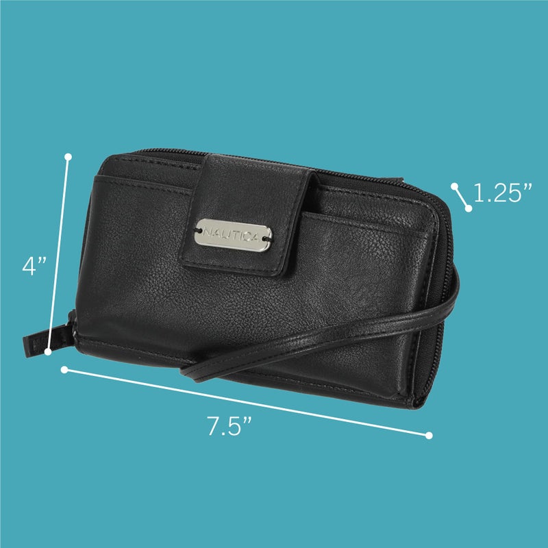 NAUTICA Nautica Harbor Womens Crossbody Purse RFID Blocking Zip Around Clutch Wallet, Black - Image 2
