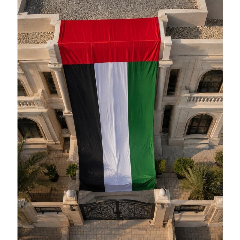 العلم الوطني لدولة الإمارات العربية المتحدة 1.5 x 5M، علم خارجي متين للفيلات والمباني والفعاليات واحتفالات اليوم الوطني - Image 1