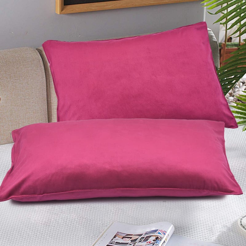 UmI. Brand Umi Super Soft Velvet Pillow CoverCase Pillowcase with Hidden Zipper Pack of 2 Cozy Luxury Fuzzy Pillow Cover with Zipper 17x27 Inches 17X27Inches Off Red - Image 1