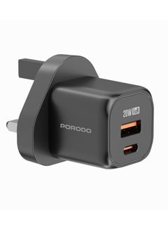 porodo PD 20W UK Fast Dual Port Wall Charger With USB-C to Lightning Cable/ 18W QC/ Power Output 20W/ Over-Heat Protection/ Universal Compatibility - Black  - Image 3