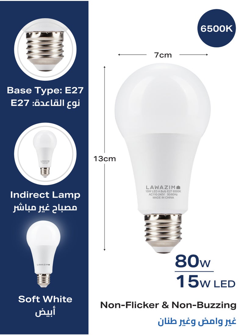 LAWAZIM 15W LED Bulb A70 E27 - 3 Piece 6500K Daylight - Energy Saving 80W Equivalent Non-Dimmable Lightbulbs with 1200 Lumens and Long-Lasting 15,000H Design - for Home, Kitchen, and Bedroom Lighting  - Image 2
