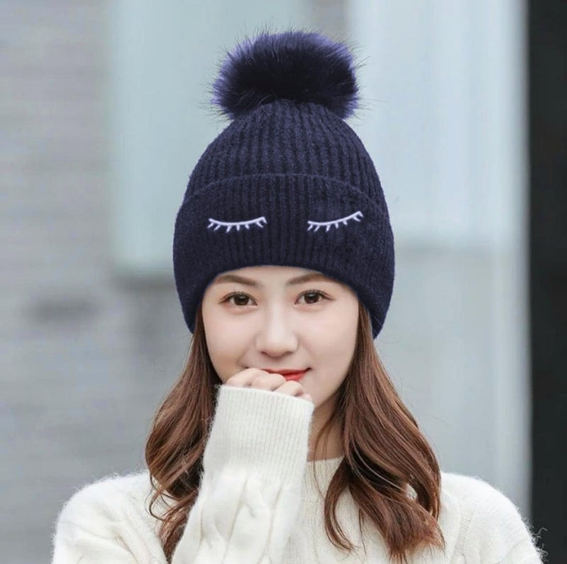 Richmen Women's Knitted Hat Winter Plush Velvet Warm Woolen Cap Soft Snow Proof Stylish Slouchy Beanie Pom Pom Cap for Outdoor Girls & Ladies - Image 3
