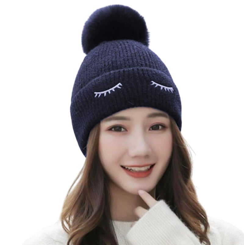 Richmen Women's Knitted Hat Winter Plush Velvet Warm Woolen Cap Soft Snow Proof Stylish Slouchy Beanie Pom Pom Cap for Outdoor Girls & Ladies - Image 1