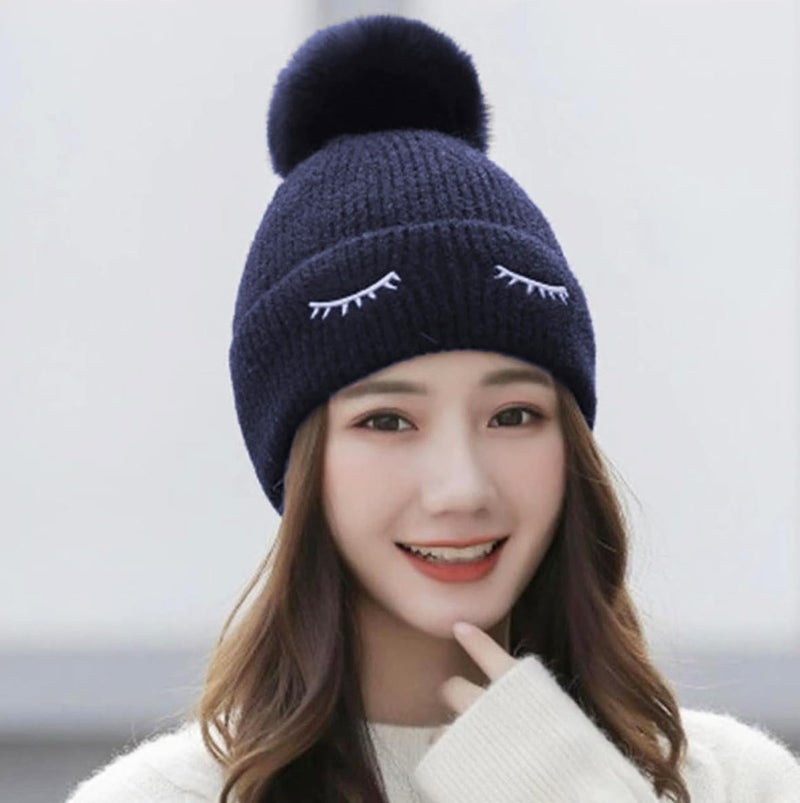 Richmen Women's Knitted Hat Winter Plush Velvet Warm Woolen Cap Soft Snow Proof Stylish Slouchy Beanie Pom Pom Cap for Outdoor Girls & Ladies - Image 5