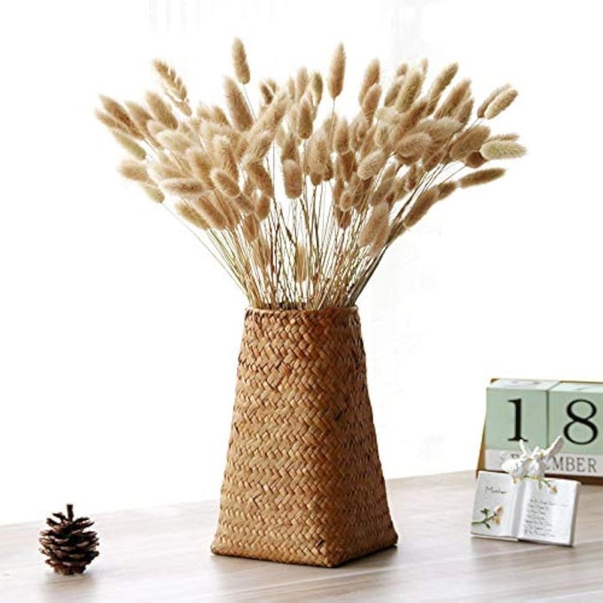 NATURAL SEAWEED WEAVE BASKET PASTORAL RATTAN VASE BAMBOO WEAVING ROOM FLOWER ARRANGER GYPSOPHILA DRIED FLOWER VASE DECORATION B