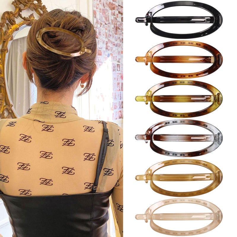 AWAYTR French Concord Hair Clips Claw 6Pcs Side Slid Flat Hair Clips for Volume Strong Hold No Slip Grip Hair Claw Clips for Women Girls Thick Thin Hair TortoiseshellLarge 47 inches - Image 2