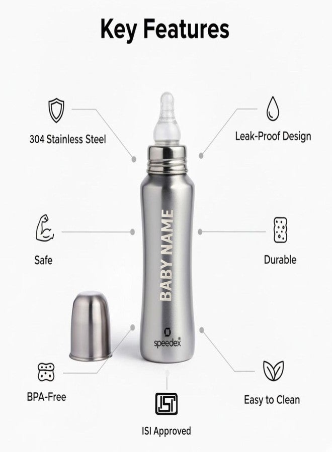 Speedex Stainless Steel Baby Feeding Bottle Stainless Steel Baby Feeding Bottle with Internal ML Marking (250 ml, Silver) - Image 3