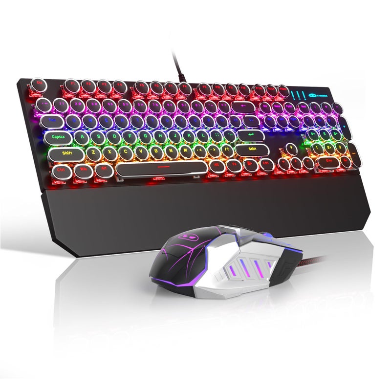 Camiysn Retro Typewriter Keyboard and Mouse Combo, Cute Black Keyboard with Linear Red Switches, Full Size Wired Mechanical Gaming Keyboard, Cool Light Up Keyboard and Mouse for Gaming,Work,Mac,PC,Windows - Image 1