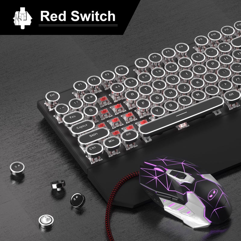 Camiysn Retro Typewriter Keyboard and Mouse Combo, Cute Black Keyboard with Linear Red Switches, Full Size Wired Mechanical Gaming Keyboard, Cool Light Up Keyboard and Mouse for Gaming,Work,Mac,PC,Windows - Image 2