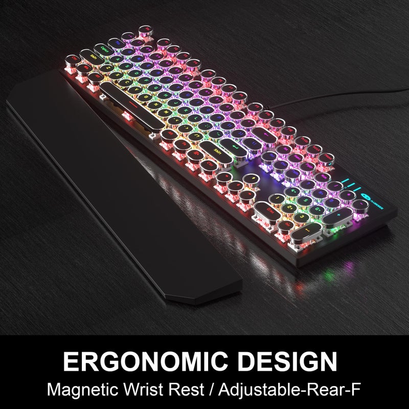 Camiysn Retro Typewriter Keyboard and Mouse Combo, Cute Black Keyboard with Linear Red Switches, Full Size Wired Mechanical Gaming Keyboard, Cool Light Up Keyboard and Mouse for Gaming,Work,Mac,PC,Windows - Image 5
