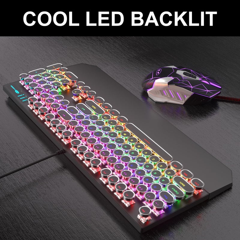 Camiysn Retro Typewriter Keyboard and Mouse Combo, Cute Black Keyboard with Linear Red Switches, Full Size Wired Mechanical Gaming Keyboard, Cool Light Up Keyboard and Mouse for Gaming,Work,Mac,PC,Windows - Image 3