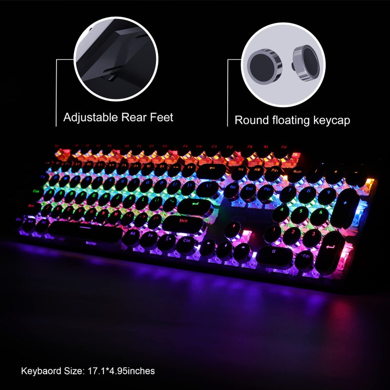 Camiysn Retro Typewriter Keyboard and Mouse Combo, Cute Black Keyboard with Linear Red Switches, Full Size Wired Mechanical Gaming Keyboard, Cool Light Up Keyboard and Mouse for Gaming,Work,Mac,PC,Windows - Image 4