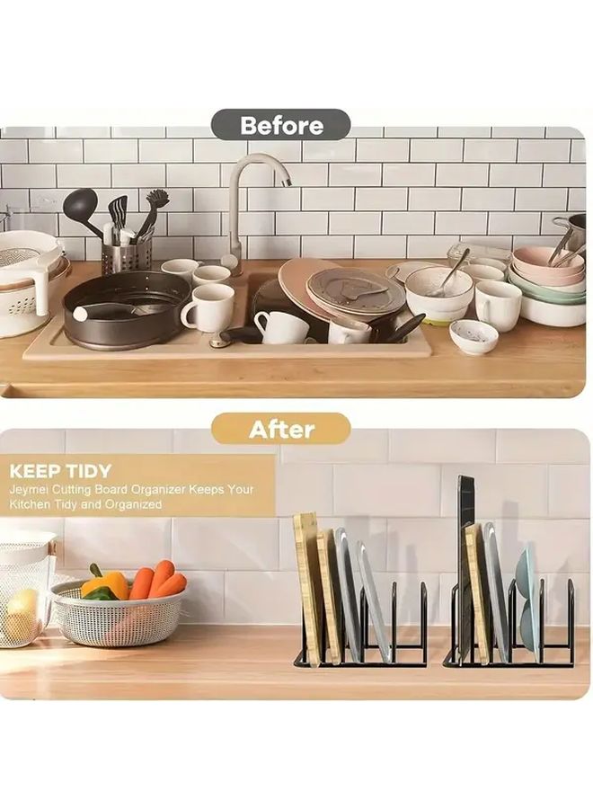 Faridabio Heavy Duty Metal Cutting Board And Baking Pan Organizer Black Space Saving Kitchen Storage Rack Countertop Or Cabinet Organizer Compatible With Standard Cutting Boards And Pans For Home And Commercial Kitchens Easy Installation Cutting Board Holder Sleek Metallic Finish Sturdy Construction Compact Design Rust Resistant Material Professional Chefs - Image 5