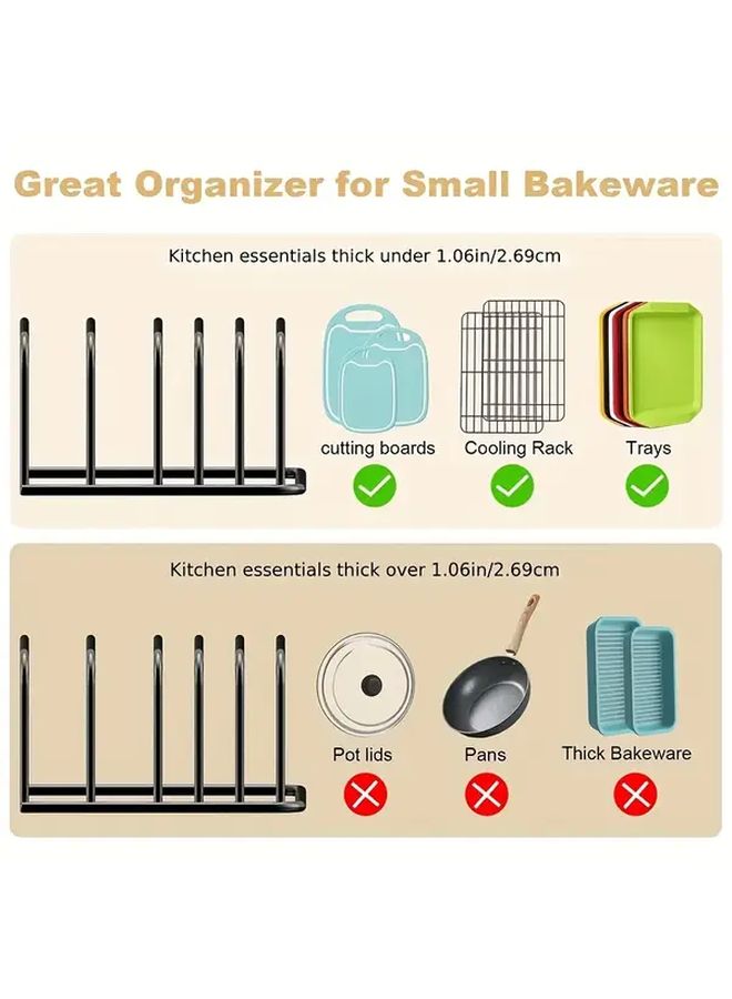 Faridabio Heavy Duty Metal Cutting Board And Baking Pan Organizer Black Space Saving Kitchen Storage Rack Countertop Or Cabinet Organizer Compatible With Standard Cutting Boards And Pans For Home And Commercial Kitchens Easy Installation Cutting Board Holder Sleek Metallic Finish Sturdy Construction Compact Design Rust Resistant Material Professional Chefs - Image 4