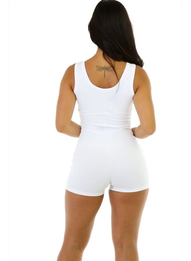 Boolavard Short Romper Jumpsuit Leotard Sleeveless Top Women Stretch BlouseLady Bodysuit (White, S) - Image 2
