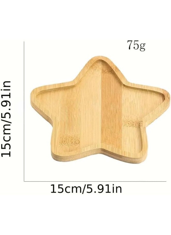 Horoof Home Set of 2 Star-Shaped Wooden Trays – 15x15x1cm Decorative Bamboo Trays for Serving and Home Décor  - Image 3