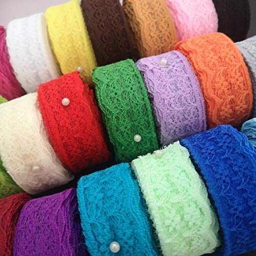 StayMax 20 Rolls 200 Yards Mixed Color Floral Pattern Fabric Lace Ribbon - Image 2