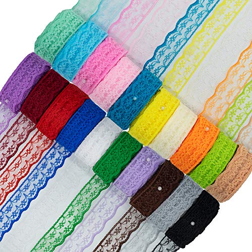 StayMax 20 Rolls 200 Yards Mixed Color Floral Pattern Fabric Lace Ribbon - Image 1