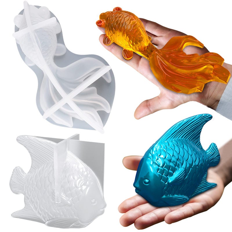 Voaesdk 2Pcs Large Goldfish Resin Molds 75in  55in 3D Koi Fish Silicone Epoxy Moulds Large Animal Silicone Mold for Resina Casting DIY Craft Home Office Cabinets Wall Desktop Decor