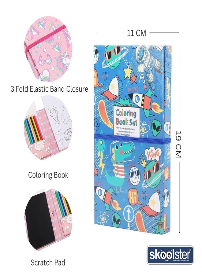 Skoolster Premium Coloring Book 3 Fold Set | Rainbow Scratchpad & Coloring Book with Pencil Colors | Ideal for Young Kids & Gifting (Blue) - Image 2