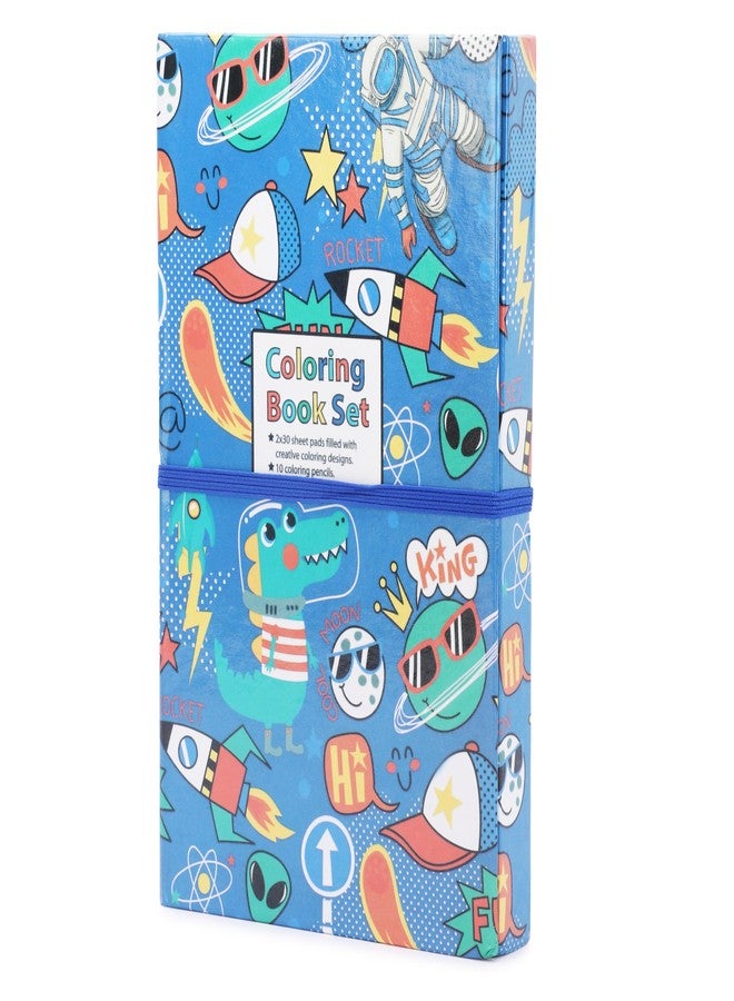 Skoolster Premium Coloring Book 3 Fold Set | Rainbow Scratchpad & Coloring Book with Pencil Colors | Ideal for Young Kids & Gifting (Blue) - Image 1