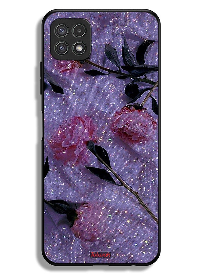 Tolwak Samsung Galaxy A22 5G Protective Case Cover Glitter Roses - Image 1