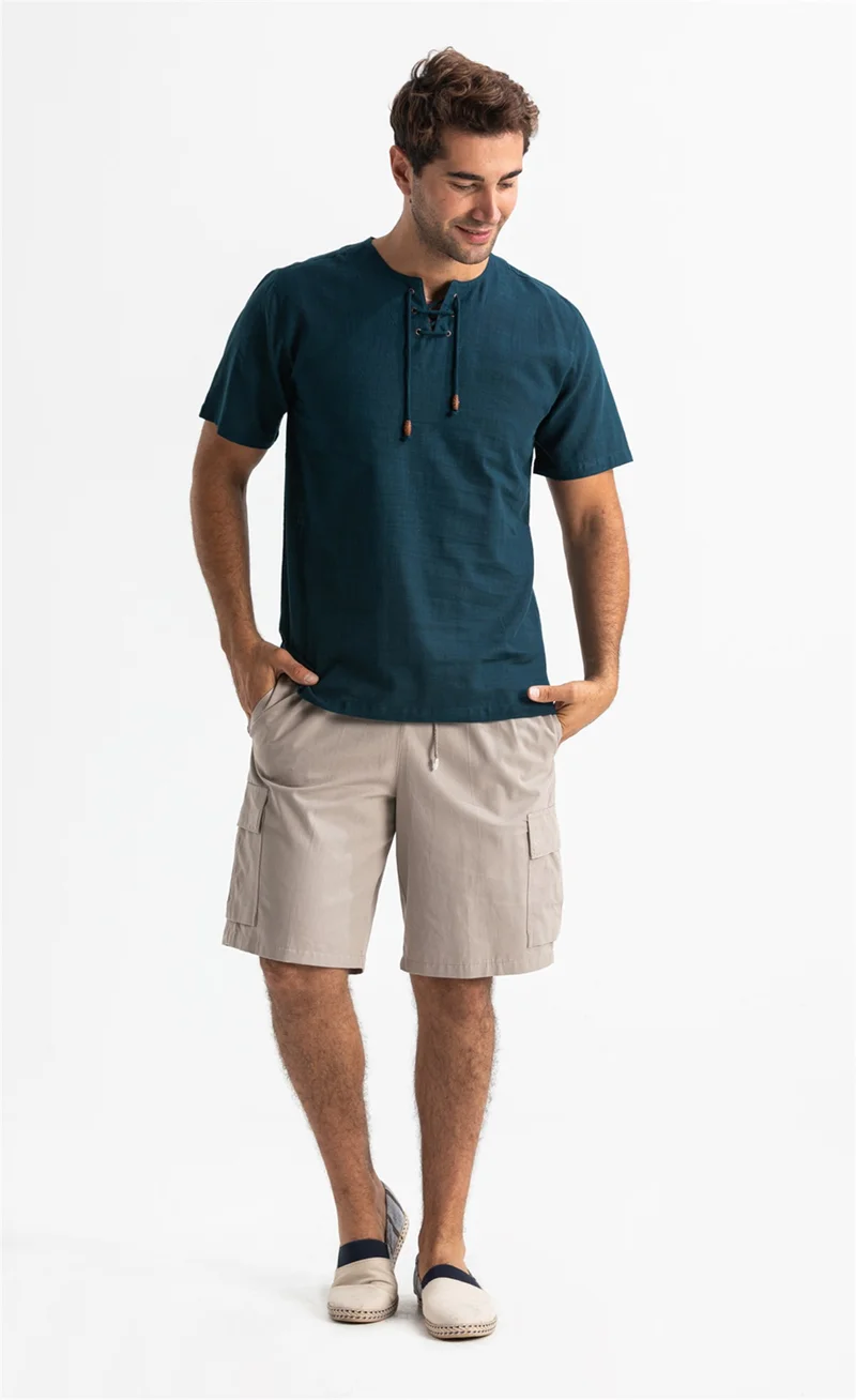 Eliş Şile Bezi Short Sleeve Şile Diaper Stapled Men's Tshirt Dark Petrol 3069