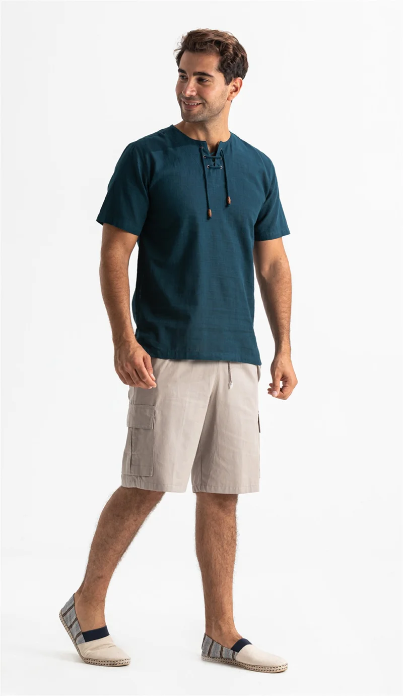 Eliş Şile Bezi Short Sleeve Şile Diaper Stapled Men's Tshirt Dark Petrol 3069