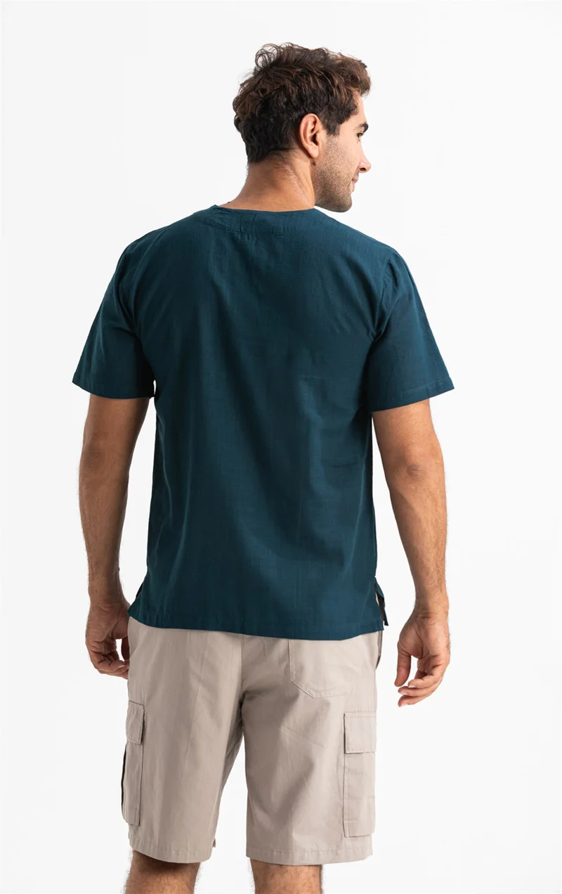 Eliş Şile Bezi Short Sleeve Şile Diaper Stapled Men's Tshirt Dark Petrol 3069