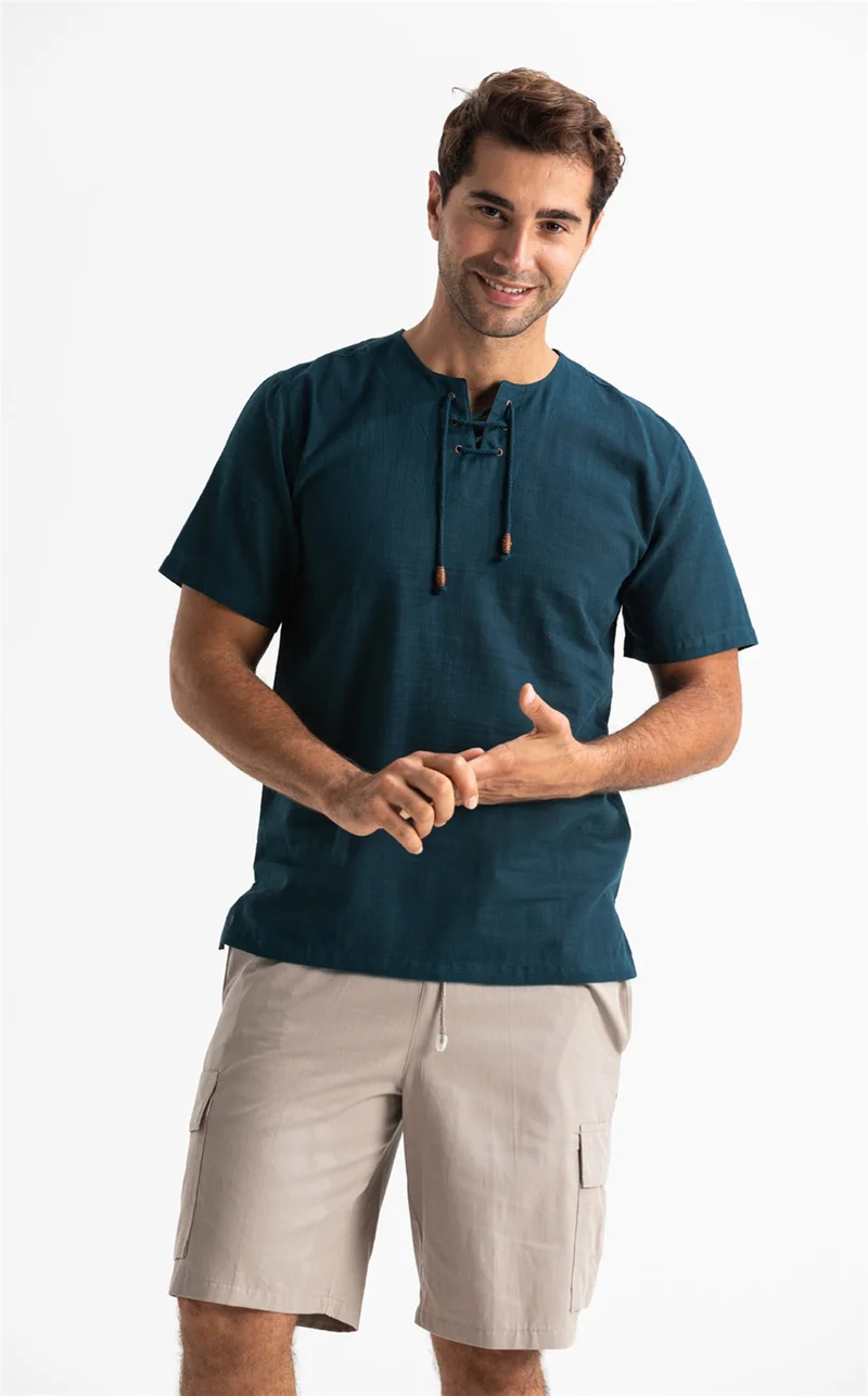 Eliş Şile Bezi Short Sleeve Şile Diaper Stapled Men's Tshirt Dark Petrol 3069