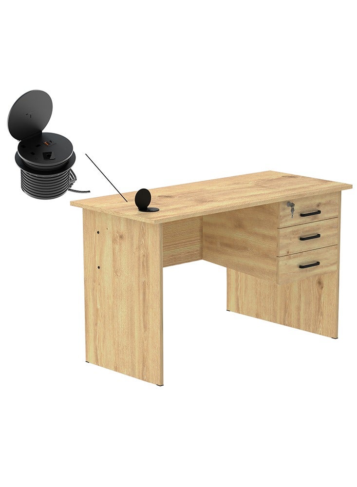 Mahmayi Mahmayi Solama MP1-1260 Writing Table with Hanging Drawers with 51-1H Round Desktop Power Module 1xUSB Slot & 1xEthernet utility port for Office Desk, Confernece Room Table - Oak - Image 1