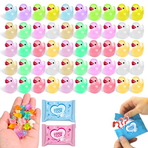 CIYOJA 50 Pcs Glow in The Dark Mini Resin Ducks Blind Bag Set Small Luminous Duck Figurines for Fairy Garden Dollhouse Craft Decoration Party Favors and Collectible Toys - Image 1