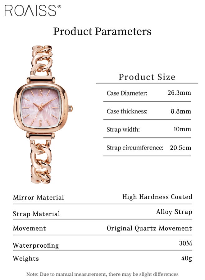 رويس ساعة نسائية مربعة صغيرة أنيقة وخفيفة الوزن، بمينا ملون من عرق اللؤلؤ مع سوار من الذهب الوردي المجوف، ساعة يد وردية كاجوال مقاومة للماء، هدية للنساء - Image 4