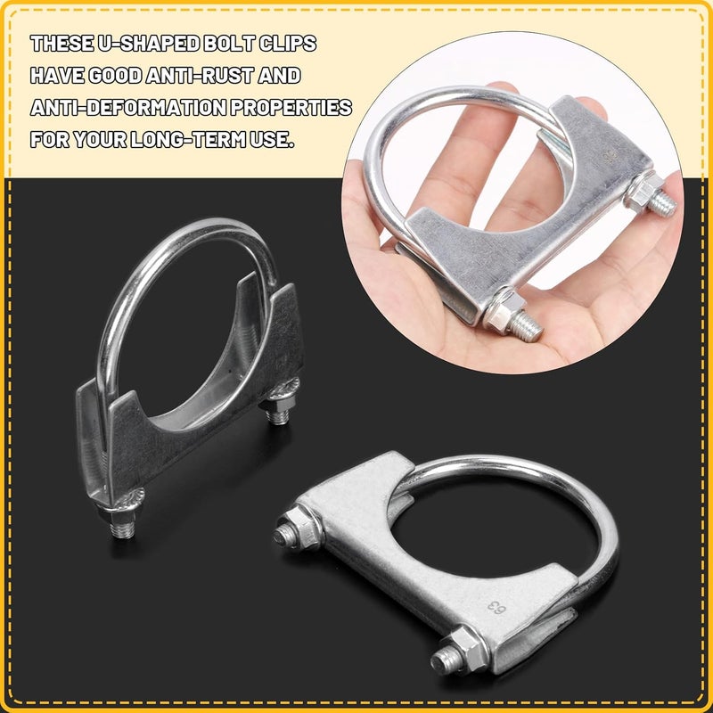 Mardatt 2Pcs 2-1/2" (63mm) Exhaust U Clamps, U Bolt Muffler Clips, Silver Steel, Automotive Exhaust Clamps - Image 5