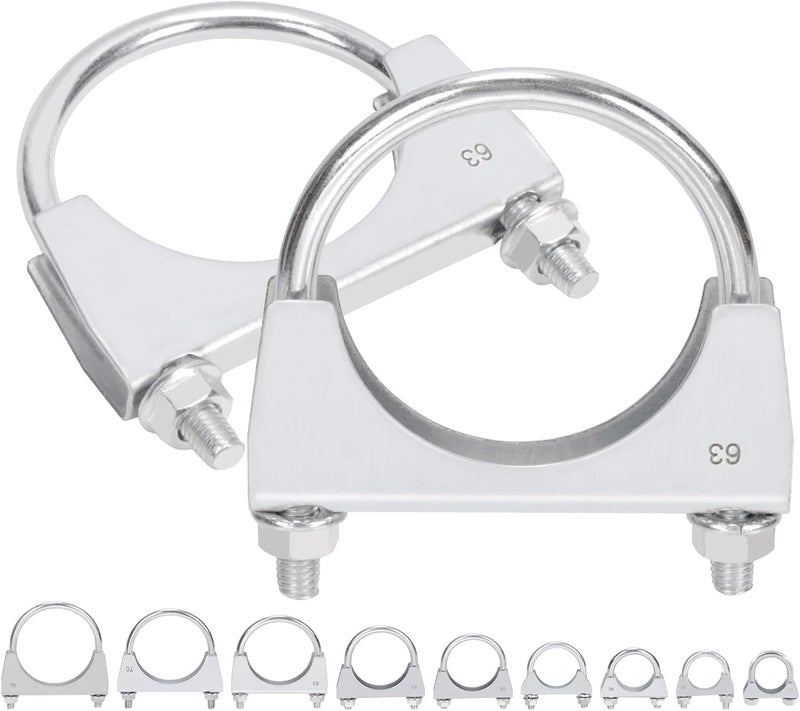 Mardatt 2Pcs 2-1/2" (63mm) Exhaust U Clamps, U Bolt Muffler Clips, Silver Steel, Automotive Exhaust Clamps - Image 1