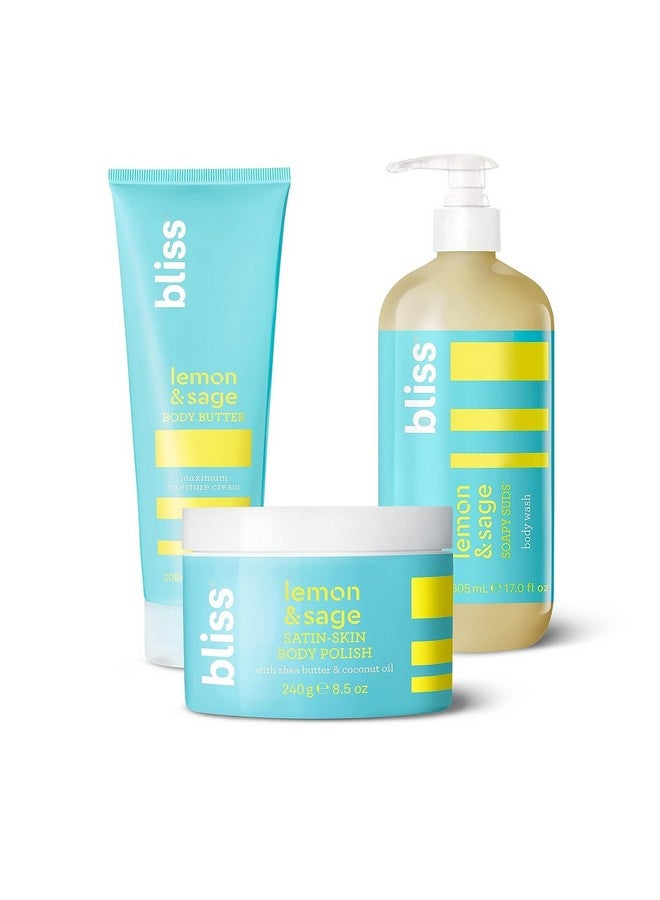 Bliss Lemon & Sage Trio: Soapy Suds Body Wash, Exfoliating Body Scrub & Lemon & Sage Body Butter - Hydrating & Nourishing for Soft, Radiant Skin - Image 1