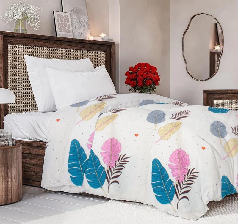 RD TREND Glace Cotton Duvet Cover for Single Bed with Zipper, Duvet Cover II Razai Cover II Quilt Cover Single Bed 60 x 90 Inches (White-Leaf) - Image 1