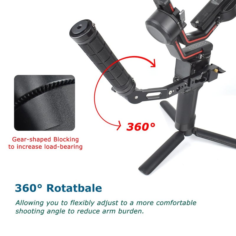 KOQINVIZ 360° Adjustable Handgrip Handle with NATO Clamp for DJI RS3 Pro/RS3 Mini/RS3/RS2/RSC2, Gimbal Sling Grip with Coldshoe 1/4" Holes Extension Mount - Image 3