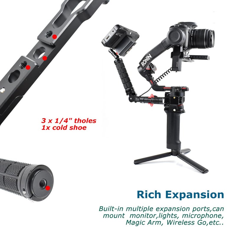 KOQINVIZ 360° Adjustable Handgrip Handle with NATO Clamp for DJI RS3 Pro/RS3 Mini/RS3/RS2/RSC2, Gimbal Sling Grip with Coldshoe 1/4" Holes Extension Mount - Image 4